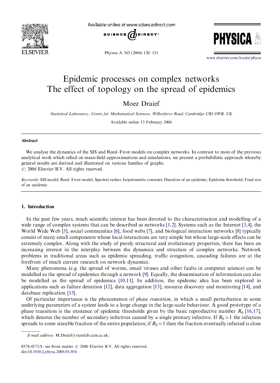 Epidemic processes on complex networks