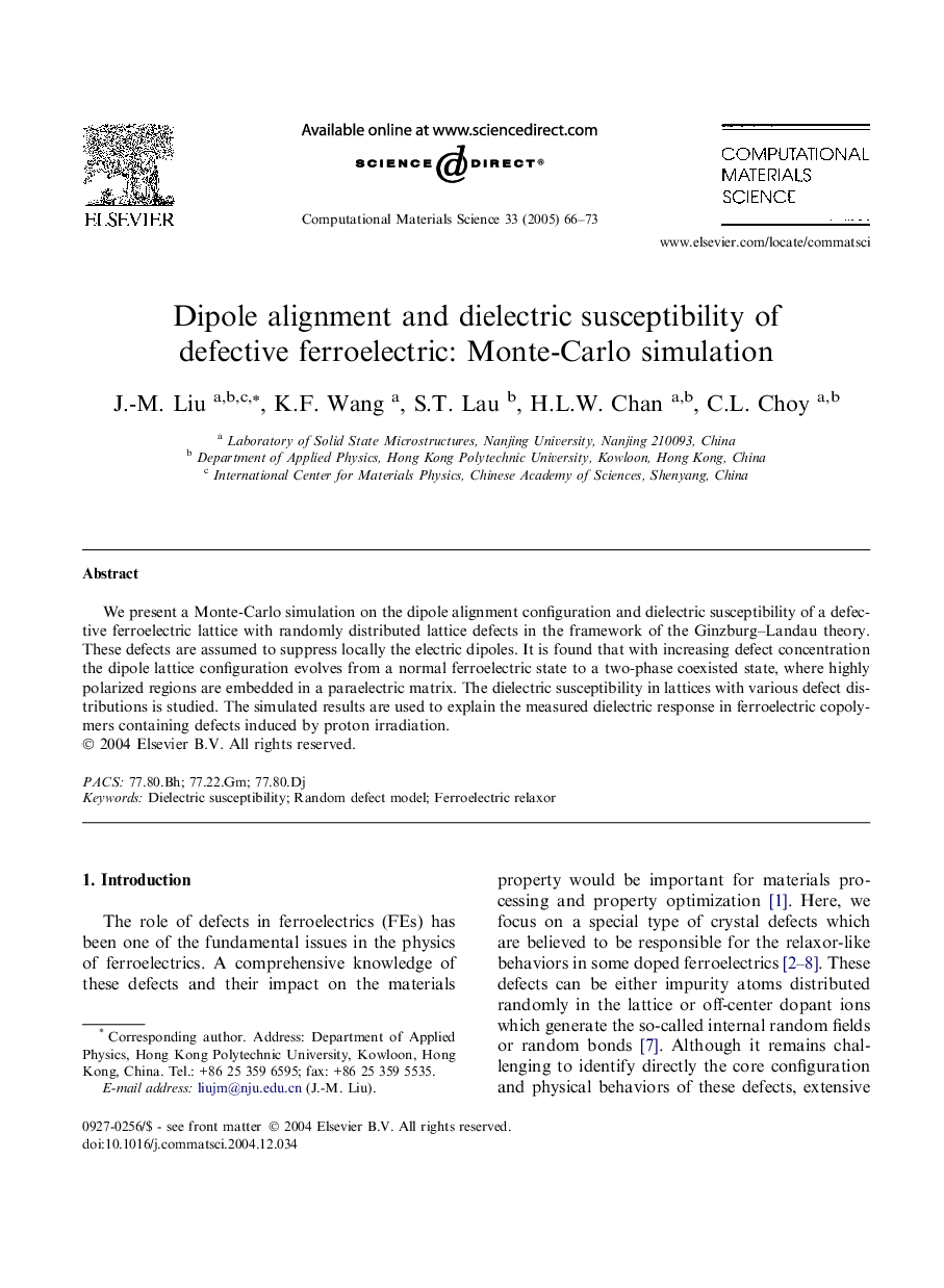 Dipole alignment and dielectric susceptibility of defective ferroelectric: Monte-Carlo simulation