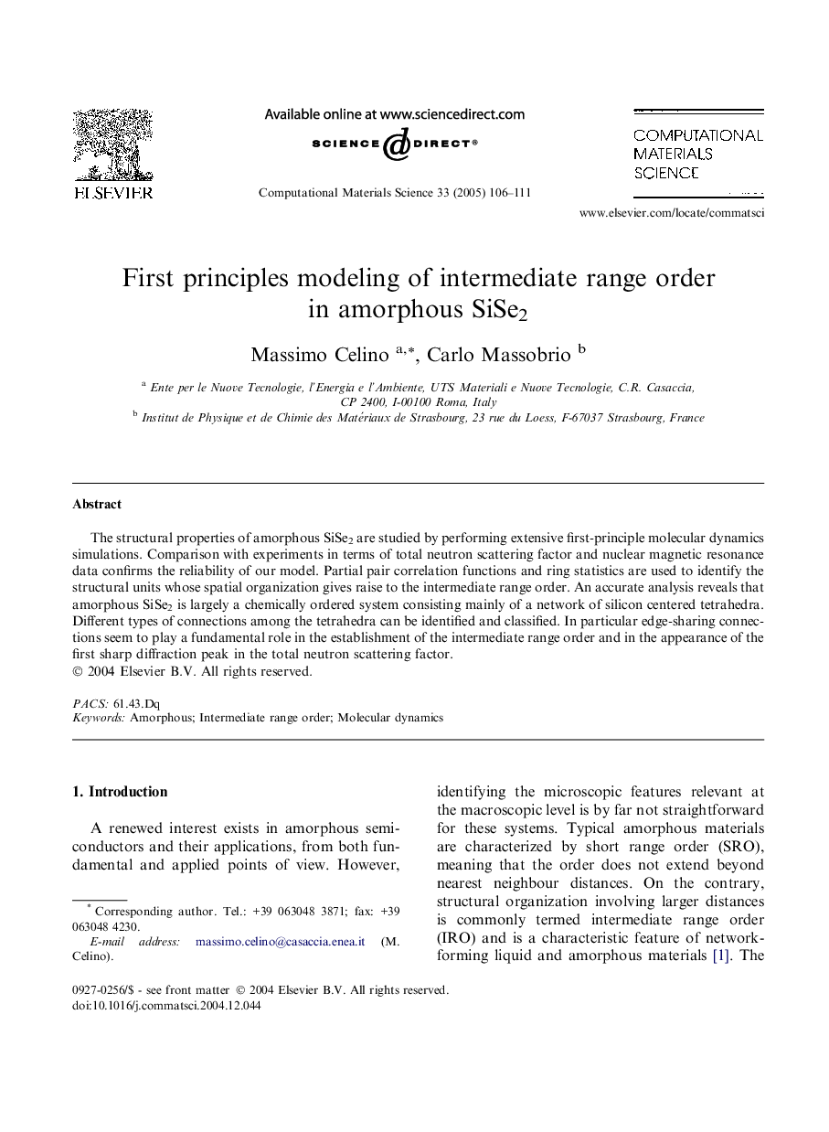 First principles modeling of intermediate range order in amorphous SiSe2