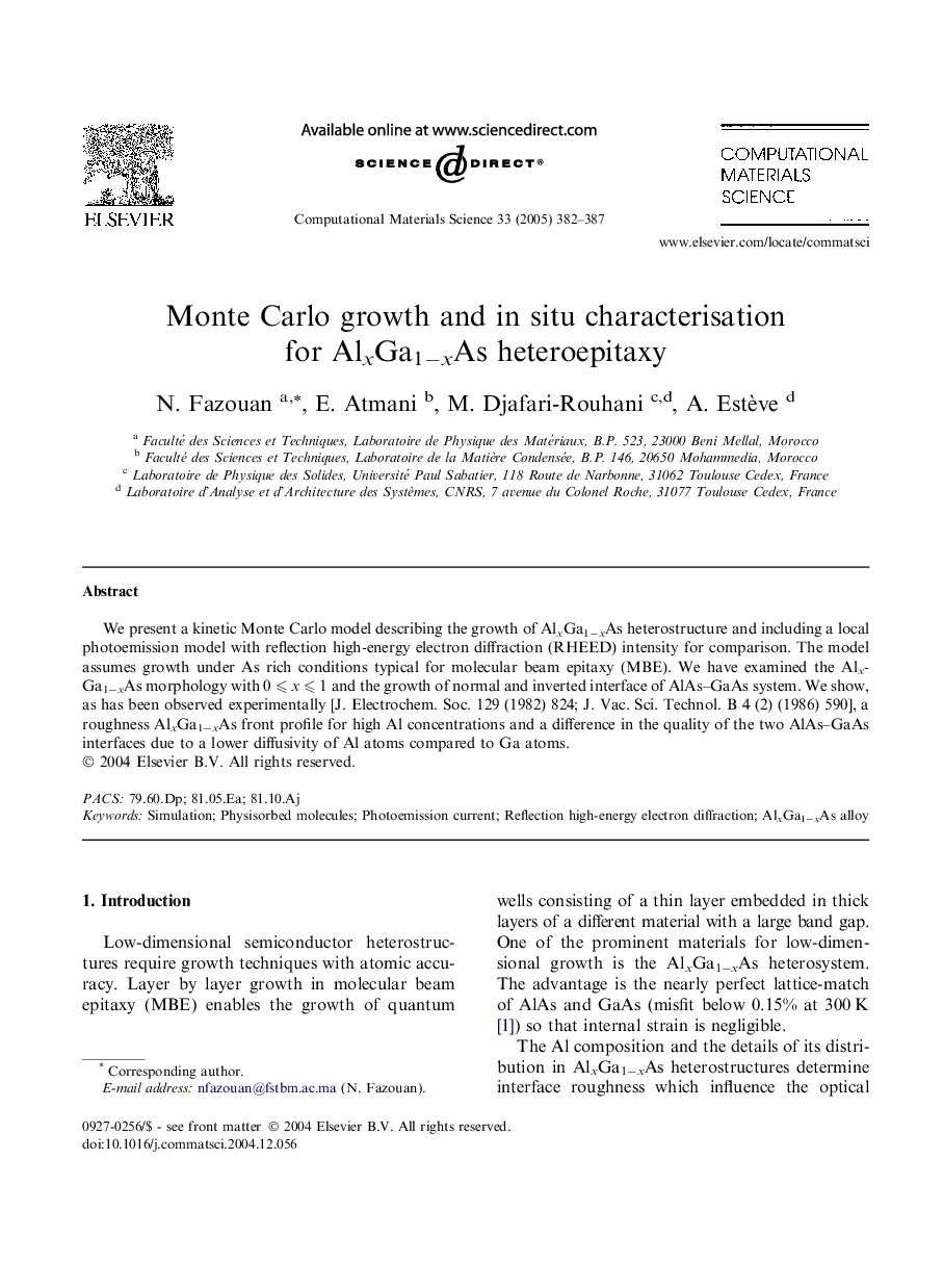 Monte Carlo growth and in situ characterisation for AlxGa1âxAs heteroepitaxy