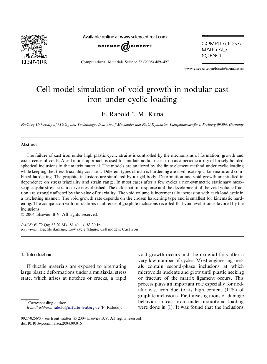 Cell model simulation of void growth in nodular cast iron under cyclic loading