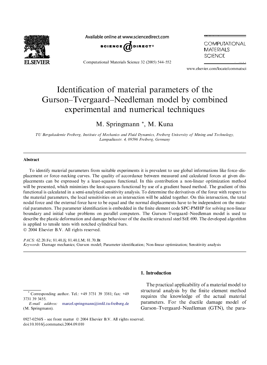 Identification of material parameters of the Gurson-Tvergaard-Needleman model by combined experimental and numerical techniques