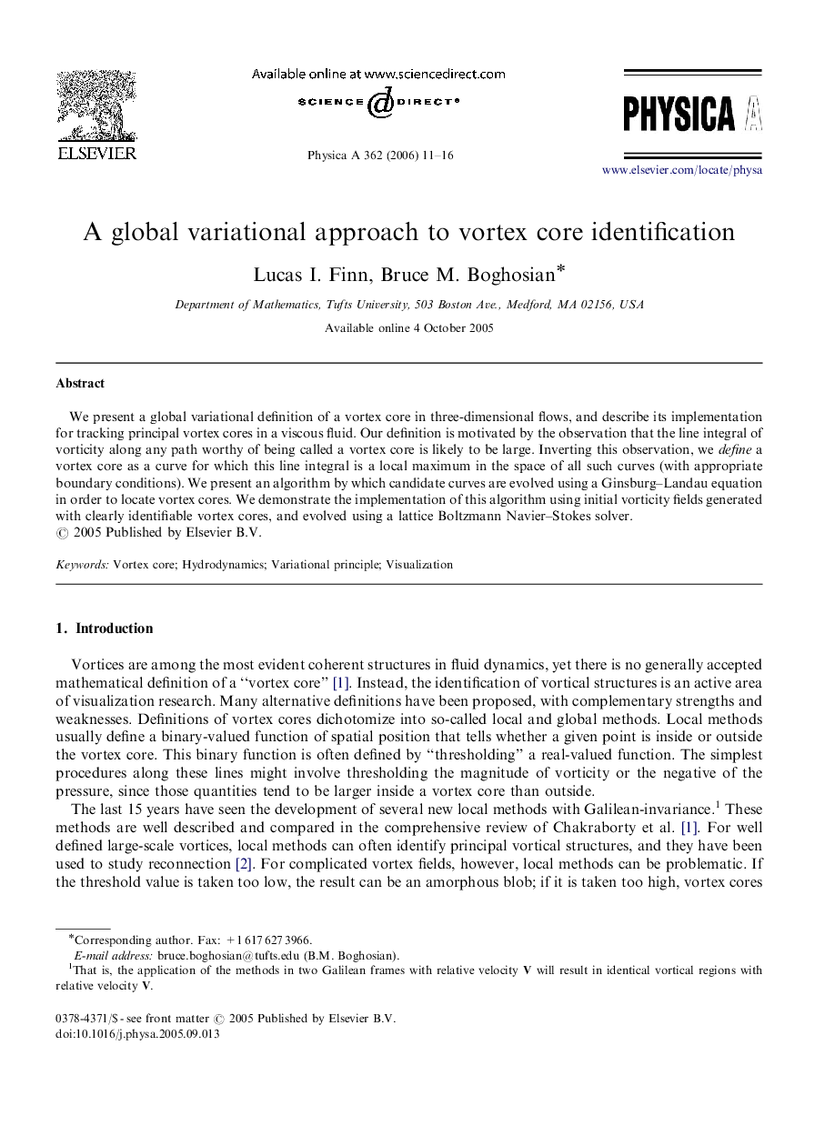 A global variational approach to vortex core identification