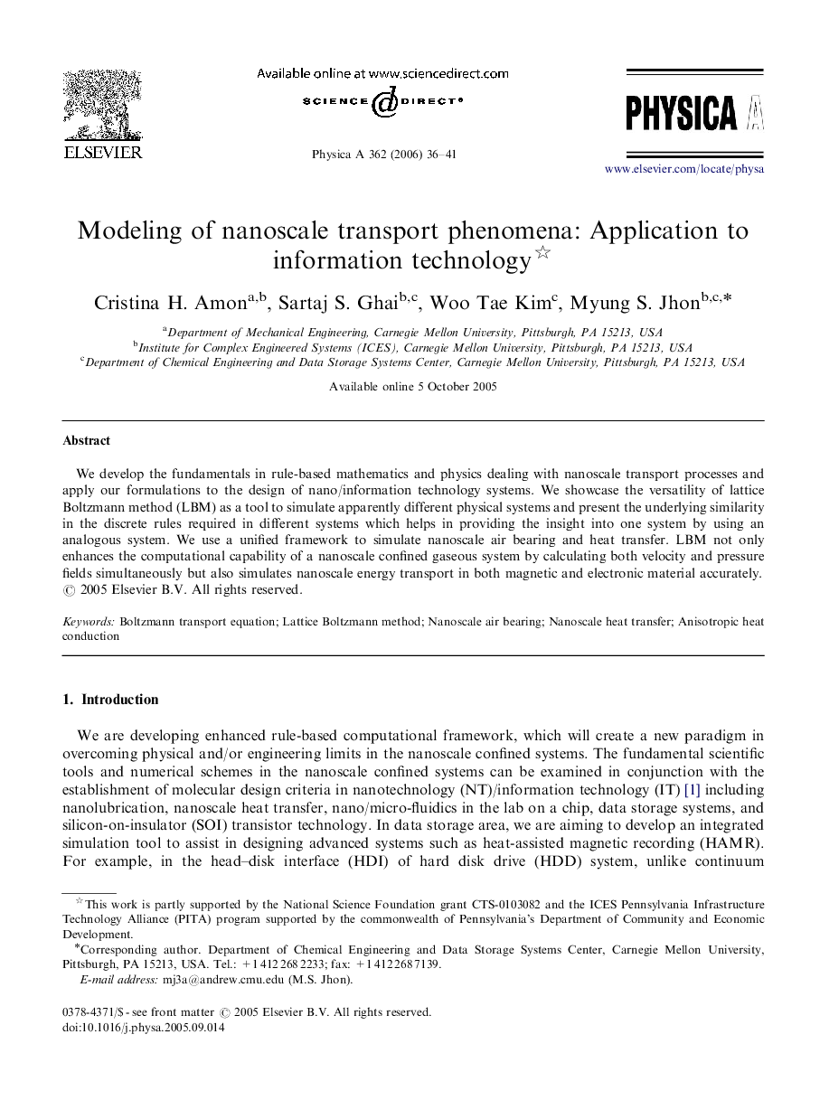 Modeling of nanoscale transport phenomena: Application to information technology 