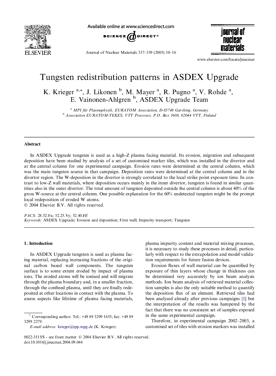 Tungsten redistribution patterns in ASDEX Upgrade