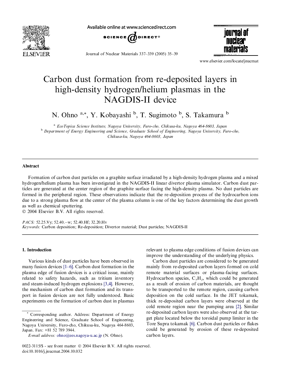 Carbon dust formation from re-deposited layers in high-density hydrogen/helium plasmas in the NAGDIS-II device