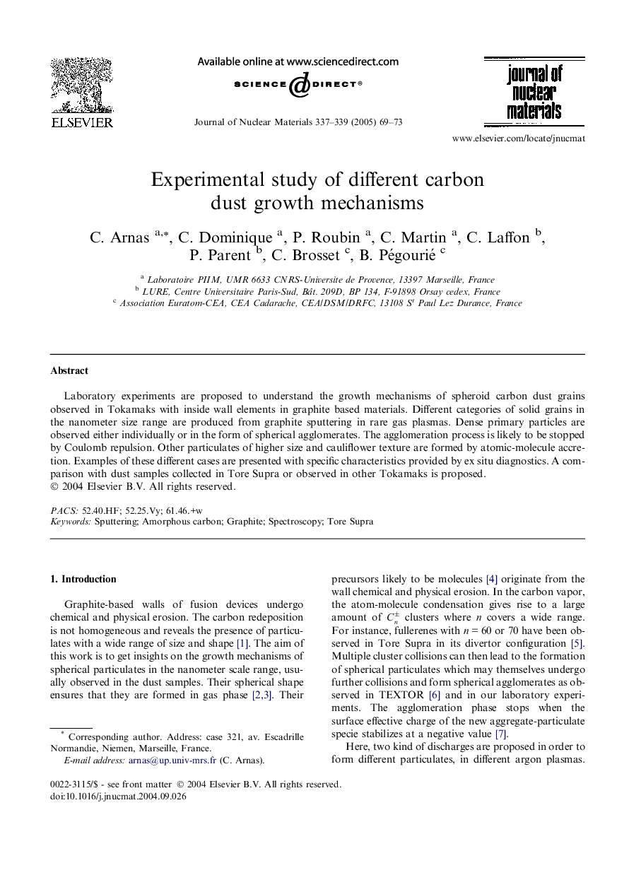 Experimental study of different carbon dust growth mechanisms