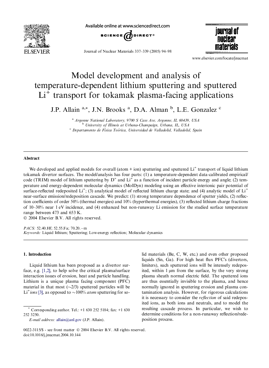 Model development and analysis of temperature-dependent lithium sputtering and sputtered Li+ transport for tokamak plasma-facing applications