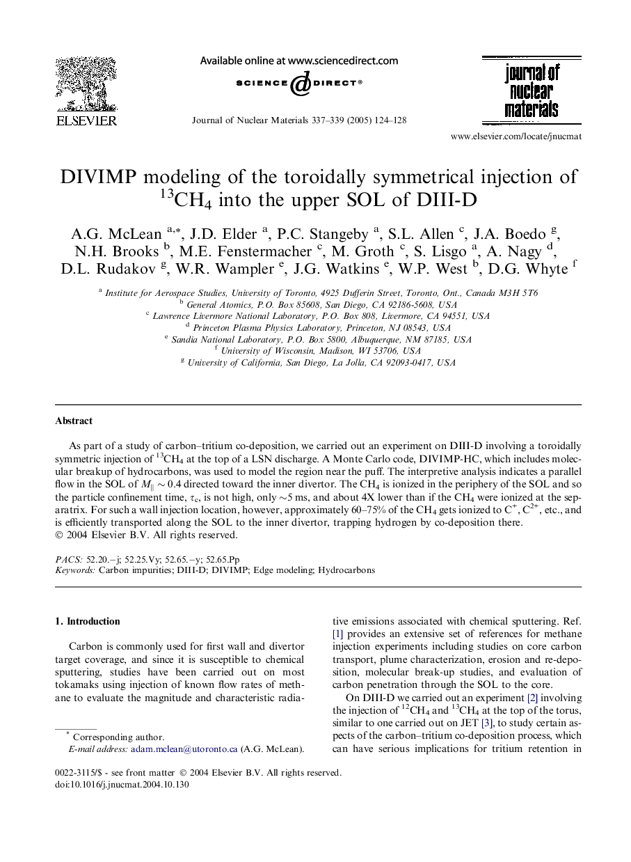 DIVIMP modeling of the toroidally symmetrical injection of 13CH4 into the upper SOL of DIII-D