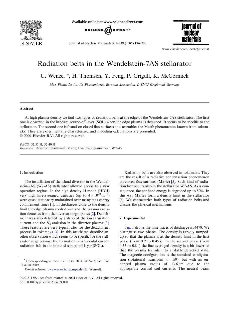 Radiation belts in the Wendelstein-7AS stellarator