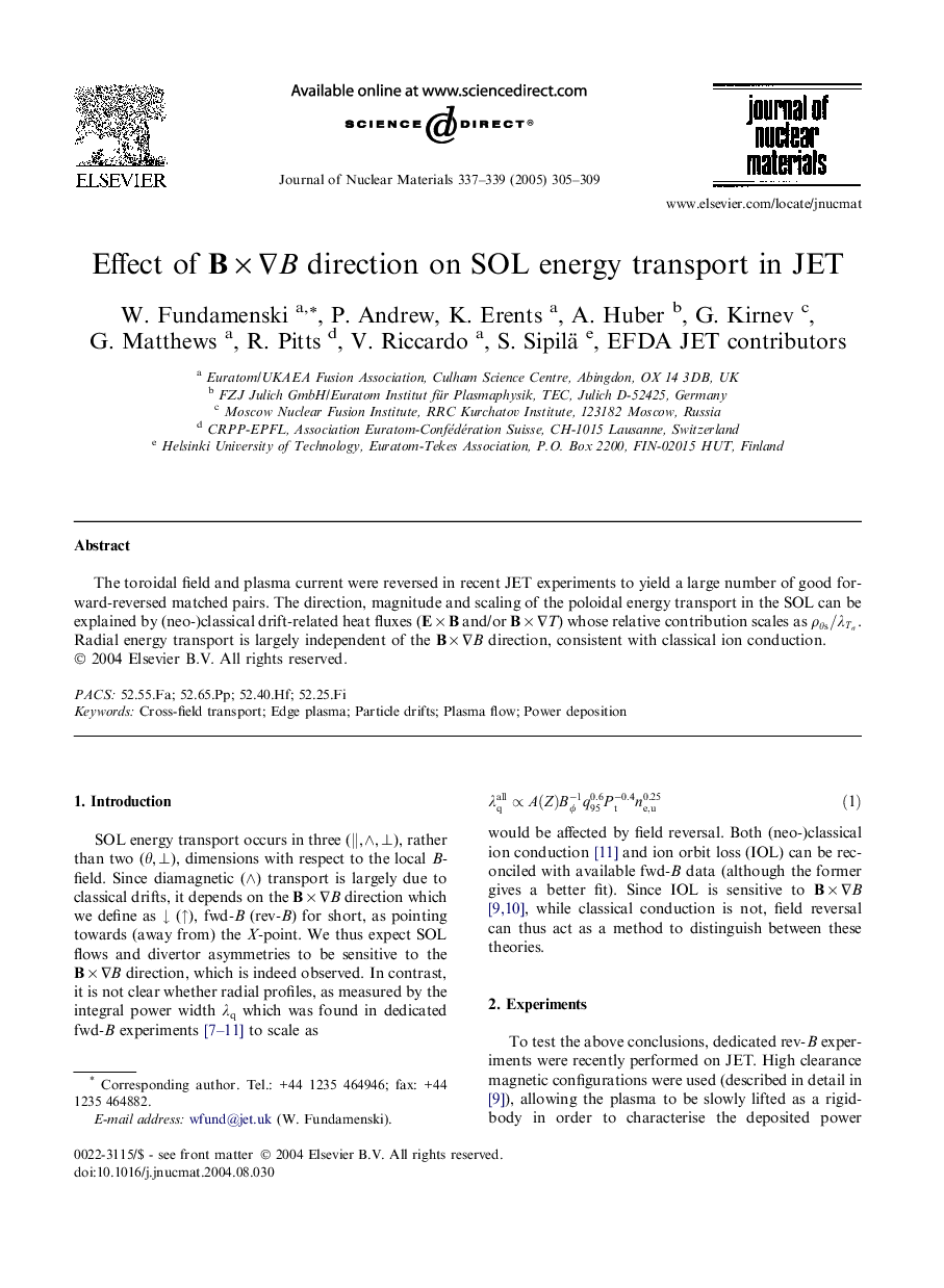 Effect of BÂ ÃÂ âB direction on SOL energy transport in JET