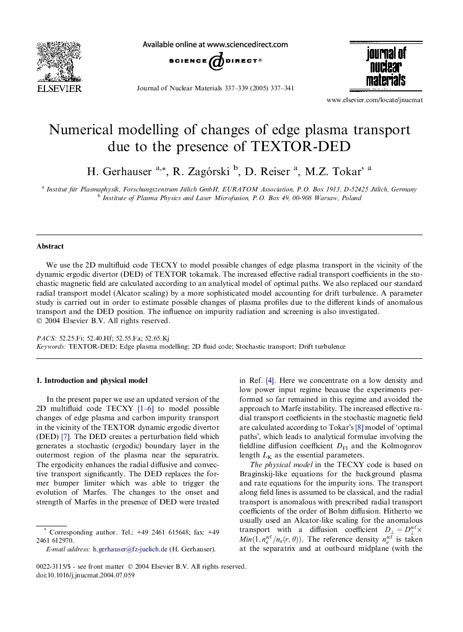 Numerical modelling of changes of edge plasma transport due to the presence of TEXTOR-DED