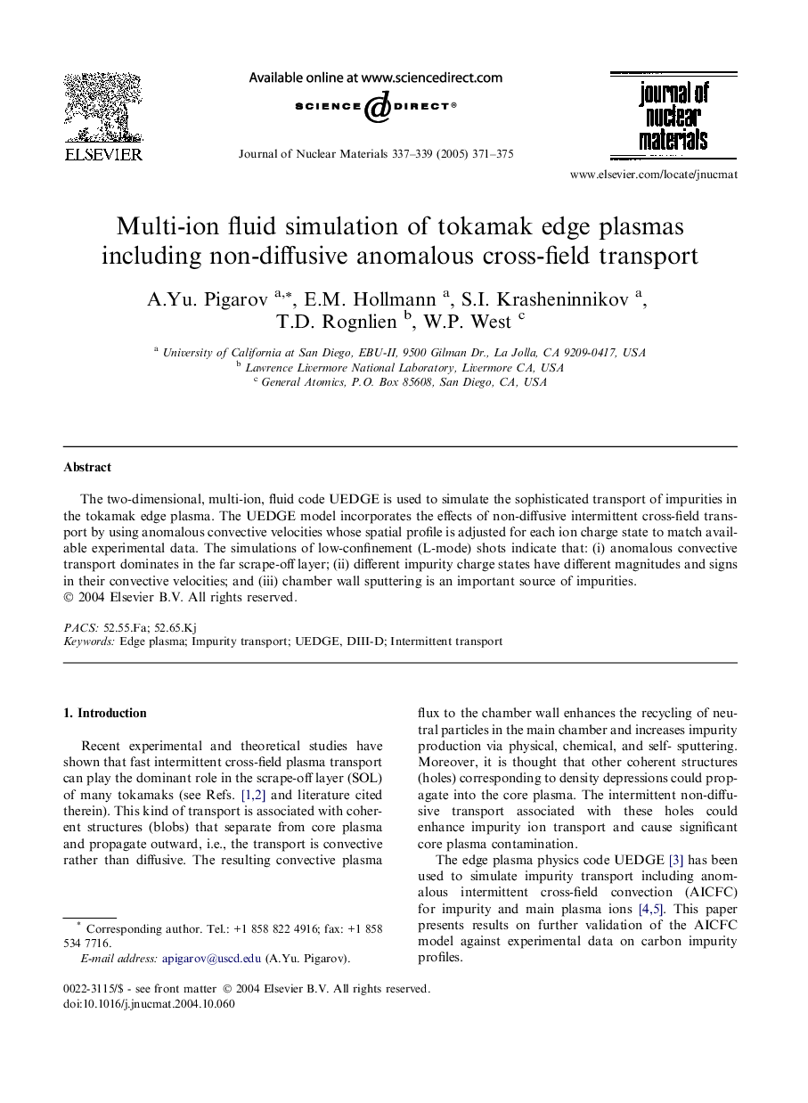 Multi-ion fluid simulation of tokamak edge plasmas including non-diffusive anomalous cross-field transport