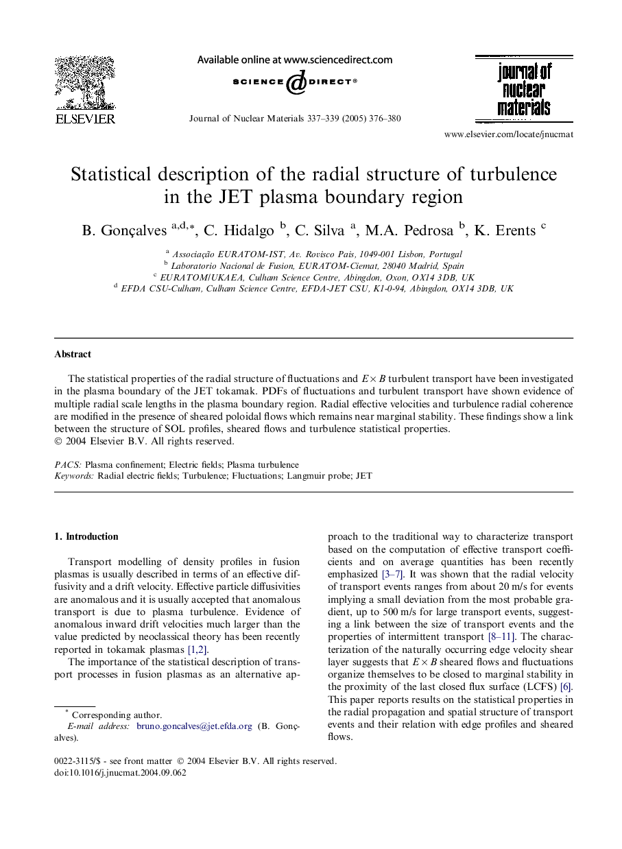 Statistical description of the radial structure of turbulence in the JET plasma boundary region