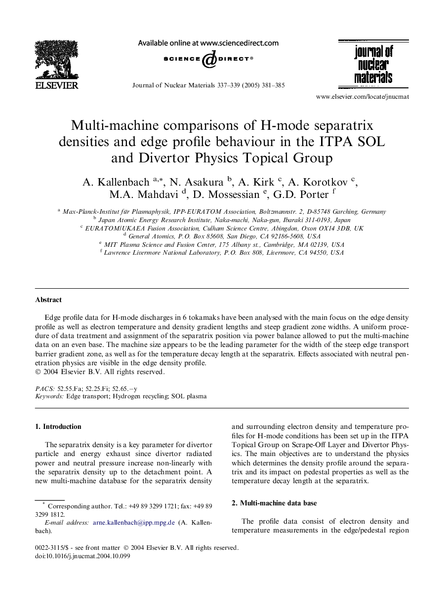 Multi-machine comparisons of H-mode separatrix densities and edge profile behaviour in the ITPA SOL and Divertor Physics Topical Group