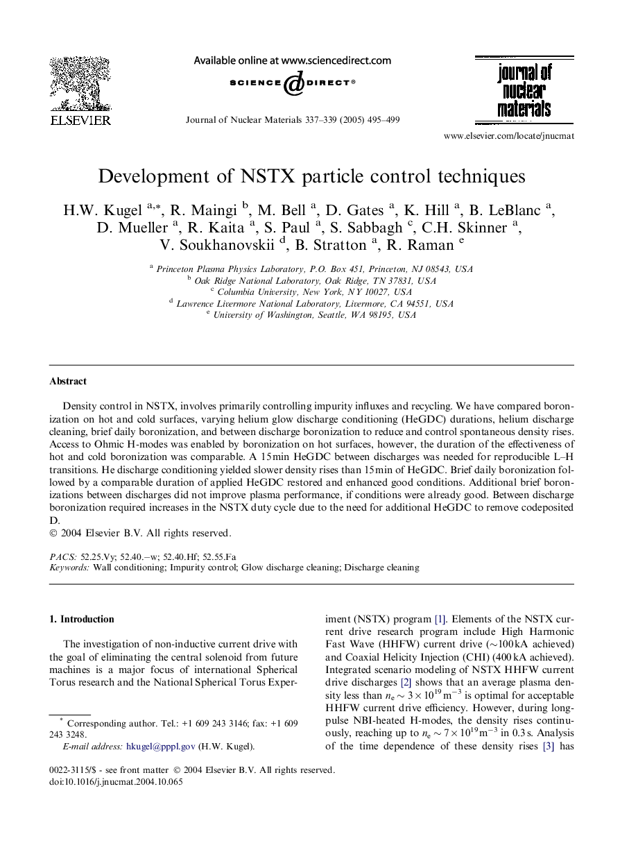 Development of NSTX particle control techniques