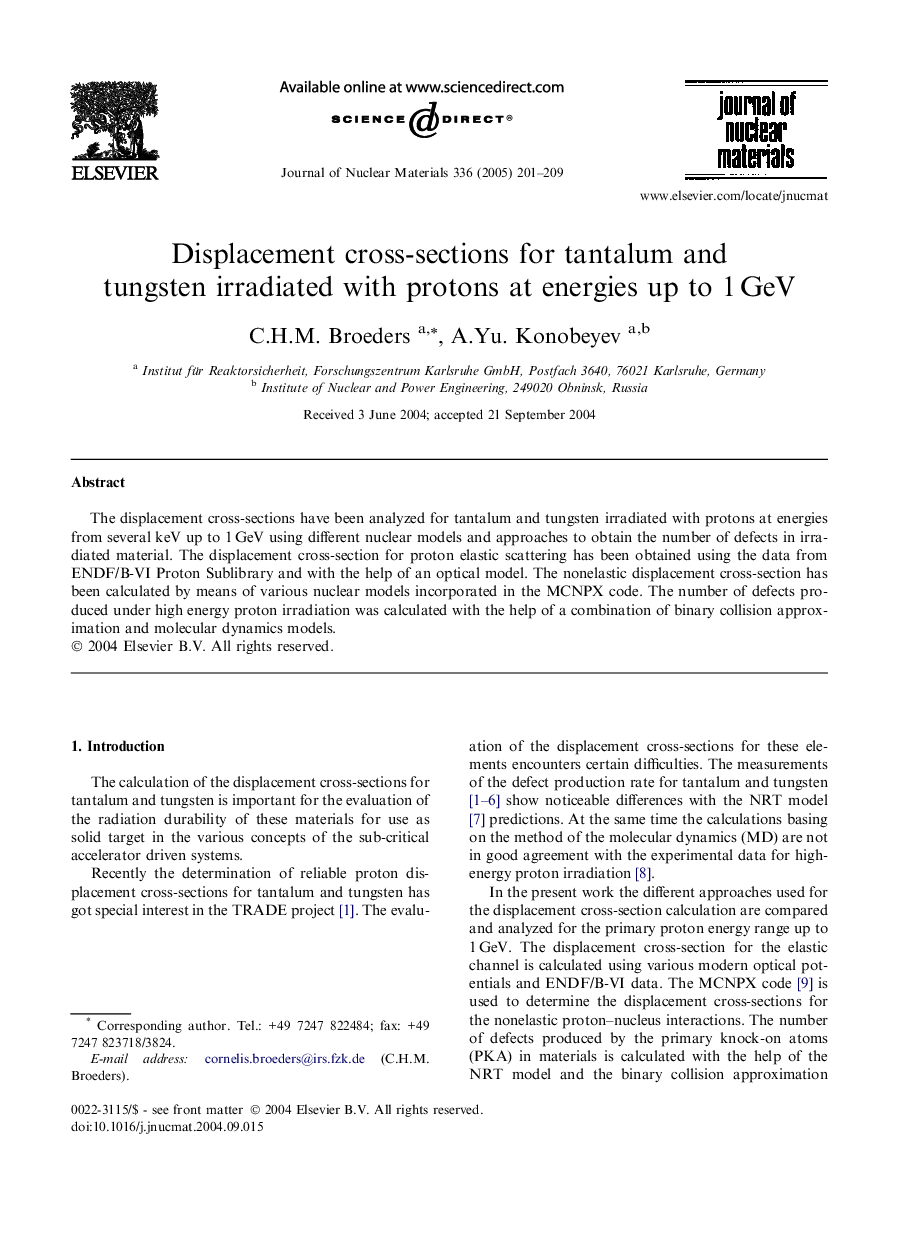 Displacement cross-sections for tantalum and tungsten irradiated with protons at energies up to 1Â GeV