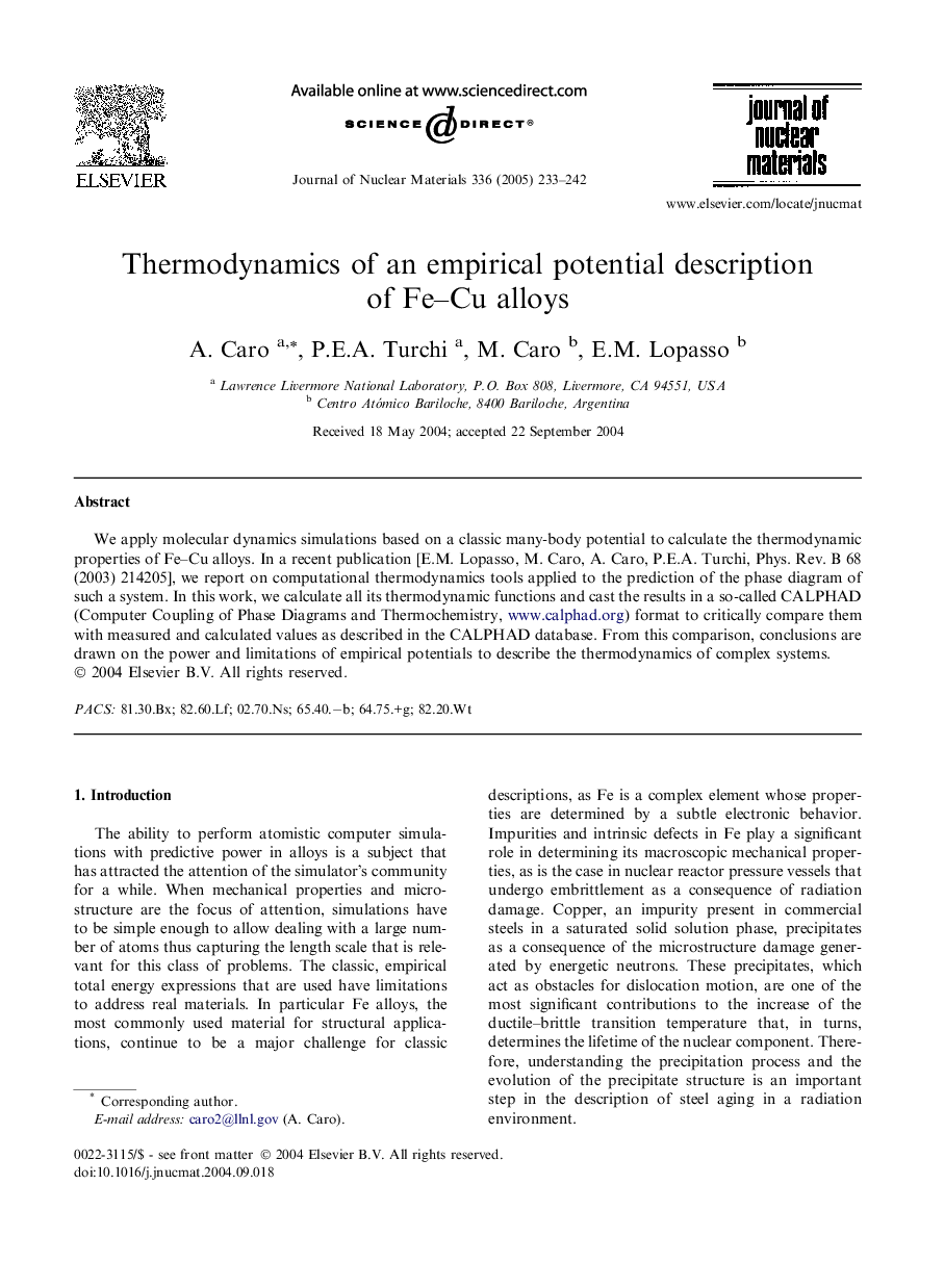 Thermodynamics of an empirical potential description of Fe-Cu alloys