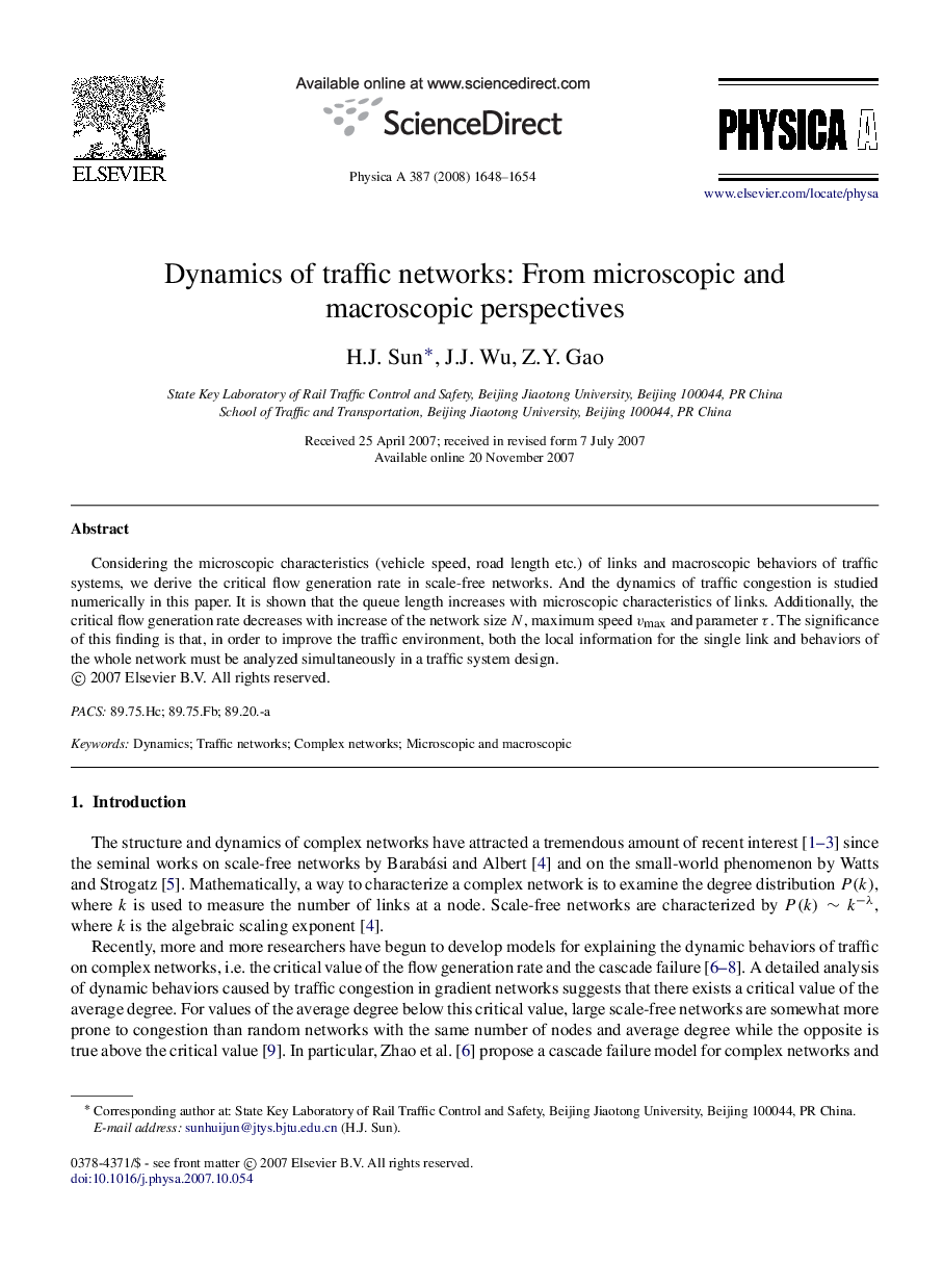 Dynamics of traffic networks: From microscopic and macroscopic perspectives