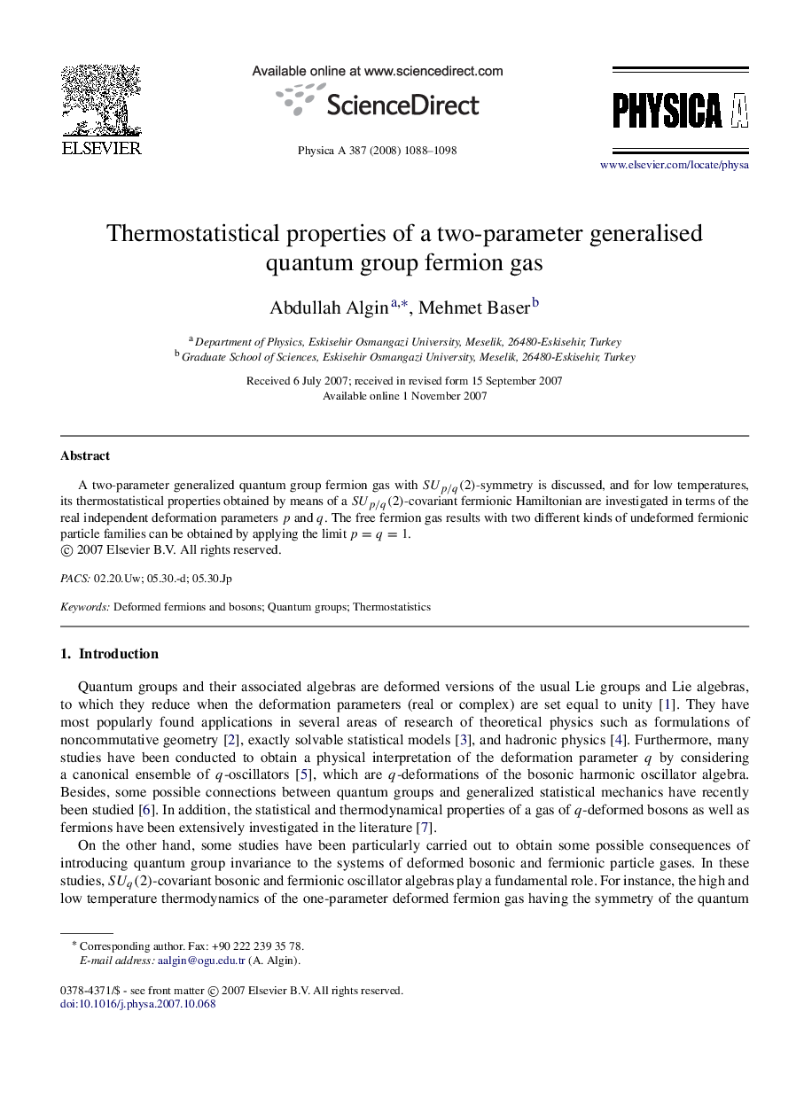 Thermostatistical properties of a two-parameter generalised quantum group fermion gas