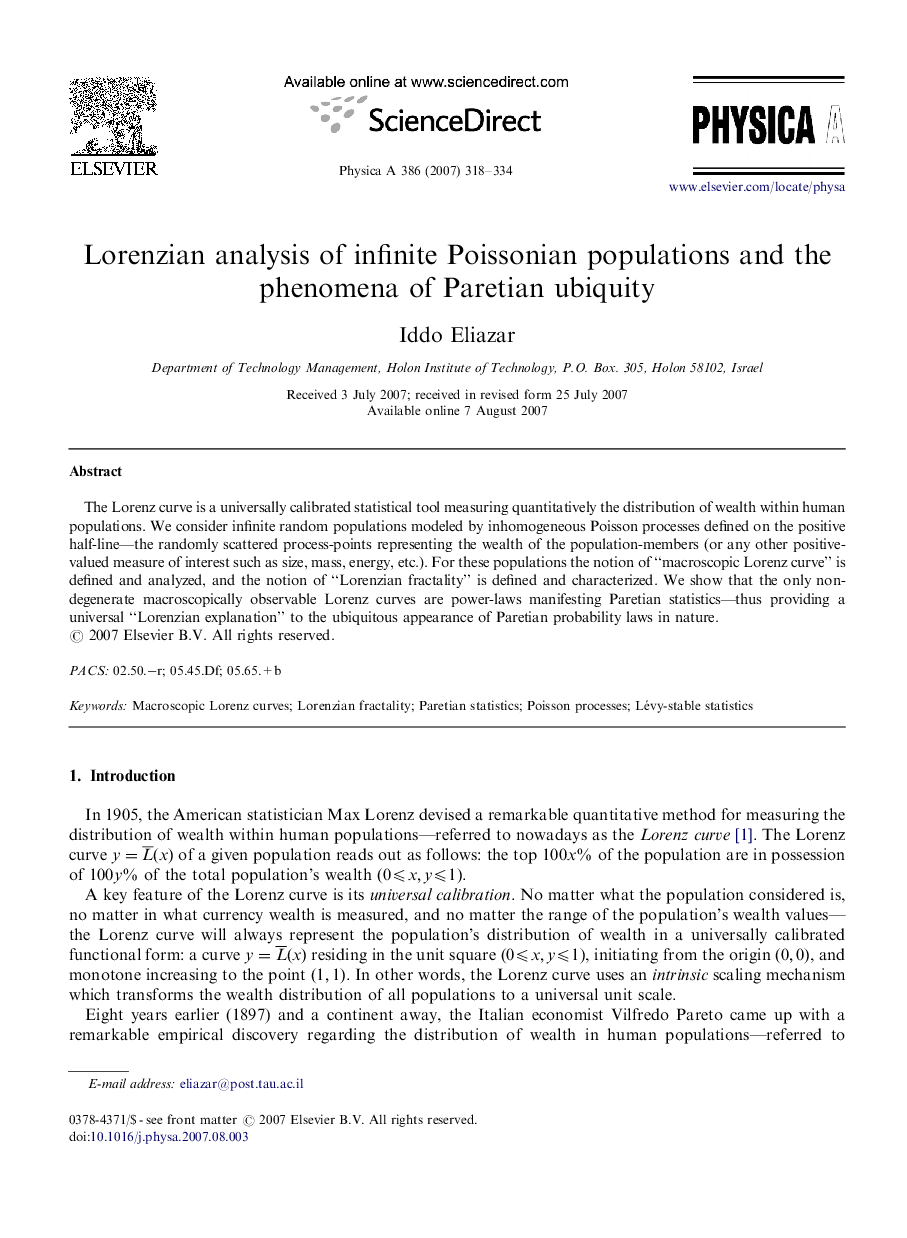 Lorenzian analysis of infinite Poissonian populations and the phenomena of Paretian ubiquity