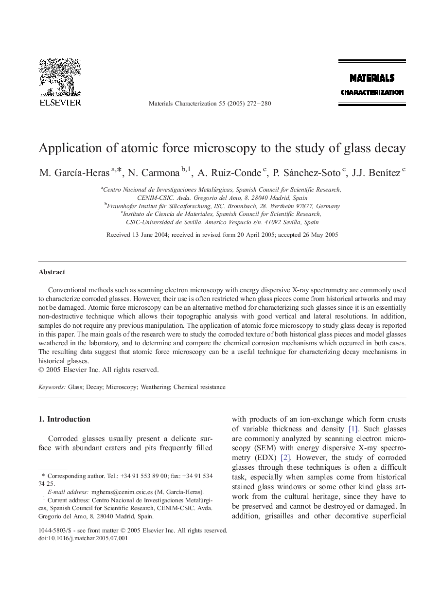 Application of atomic force microscopy to the study of glass decay