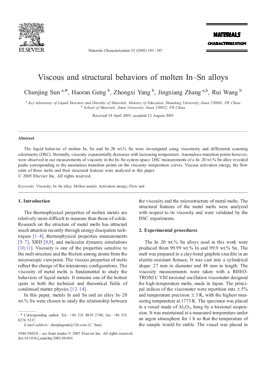 Viscous and structural behaviors of molten In-Sn alloys