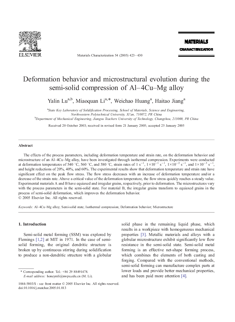 Deformation behavior and microstructural evolution during the semi-solid compression of Al-4Cu-Mg alloy