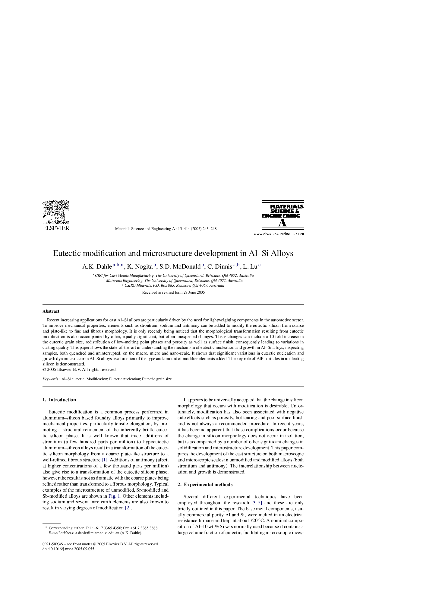 Eutectic modification and microstructure development in Al-Si Alloys