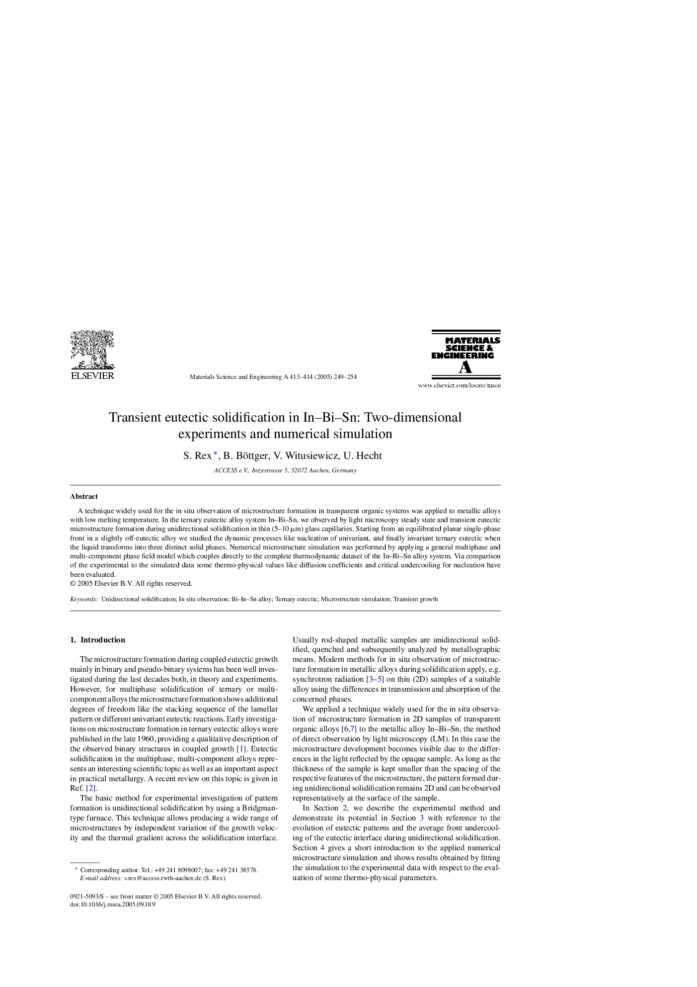 Transient eutectic solidification in In-Bi-Sn: Two-dimensional experiments and numerical simulation