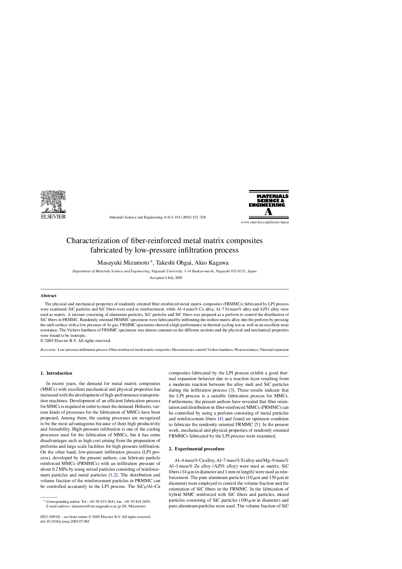 Characterization of fiber-reinforced metal matrix composites fabricated by low-pressure infiltration process