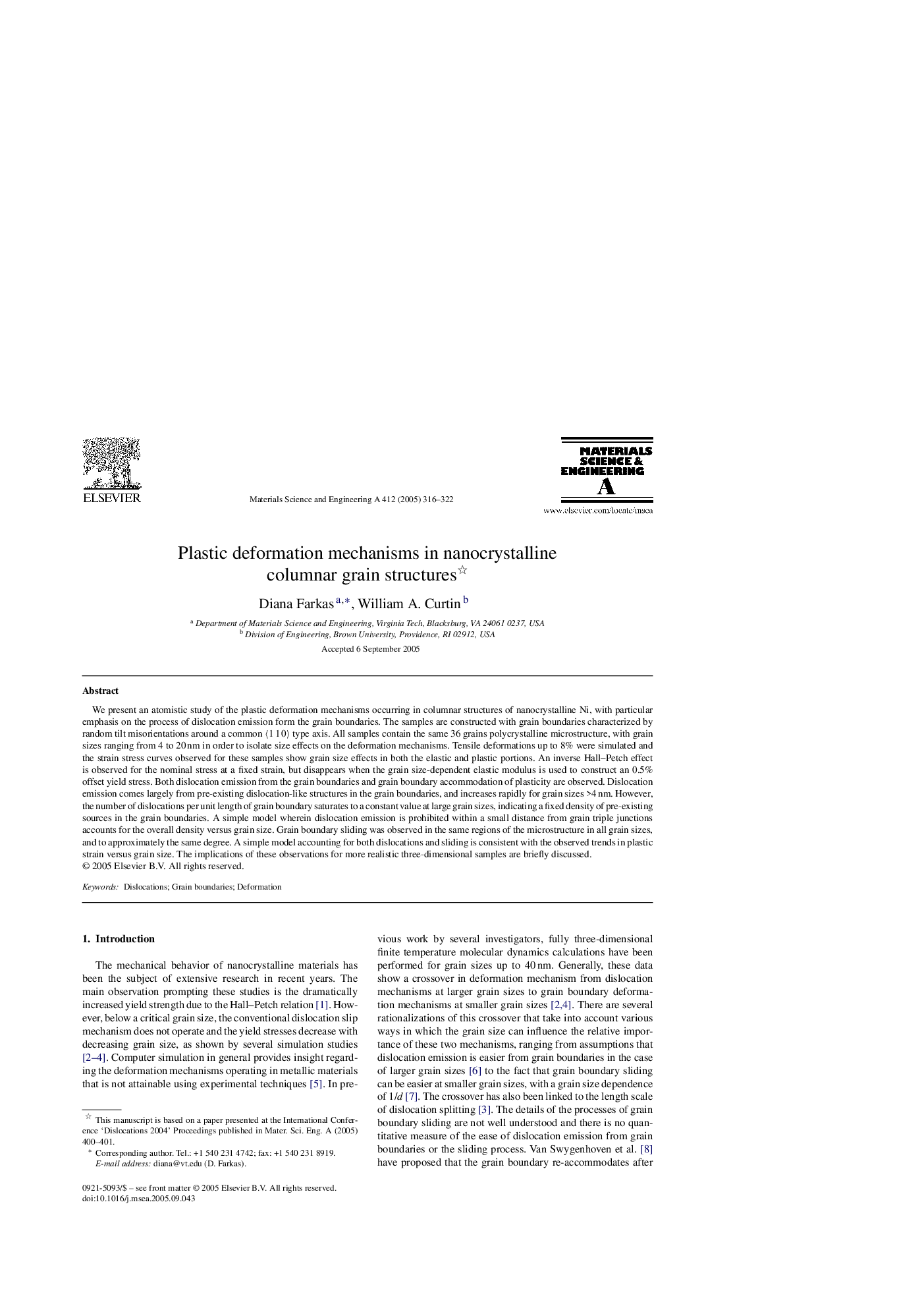 Plastic deformation mechanisms in nanocrystalline columnar grain structures