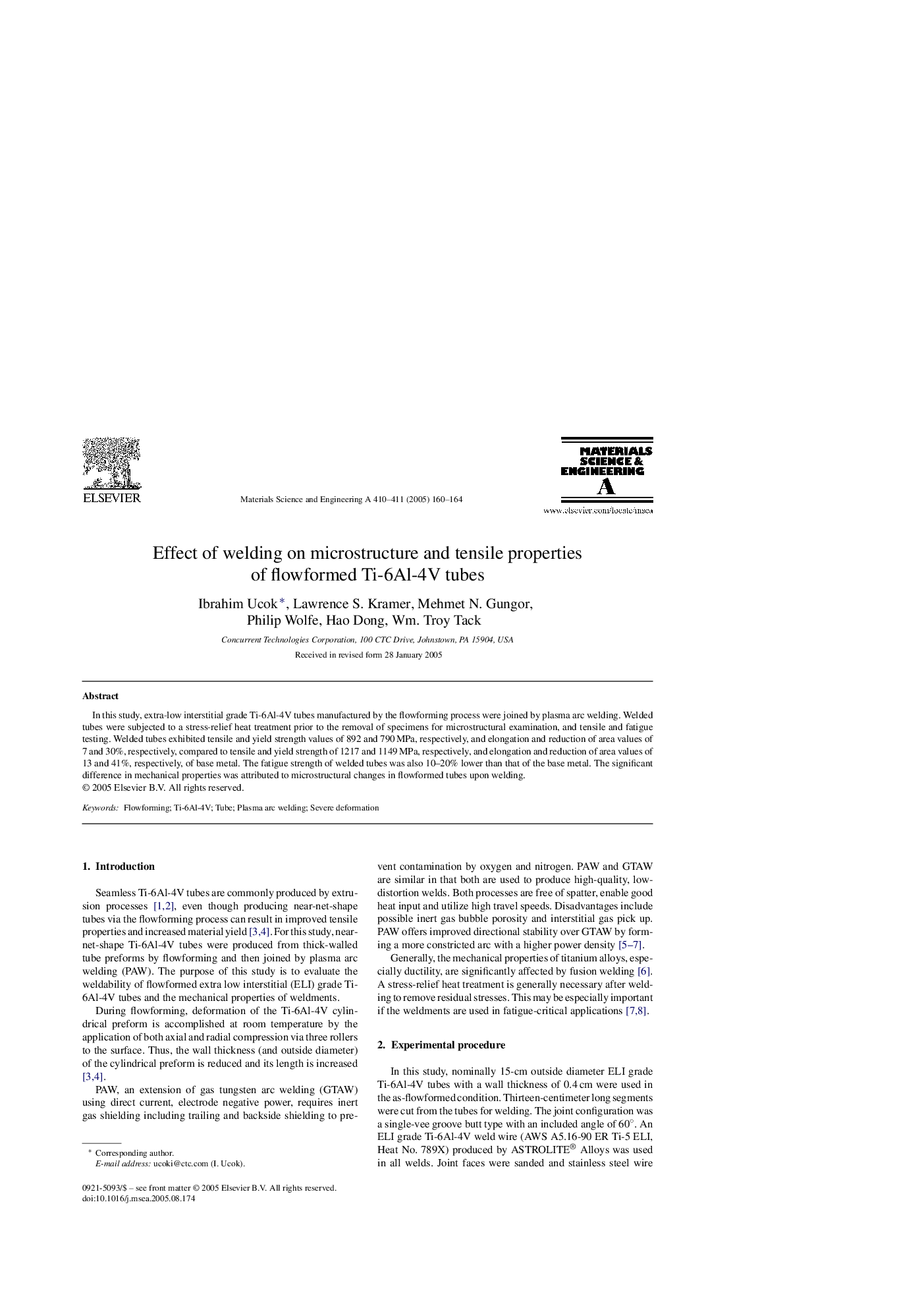 Effect of welding on microstructure and tensile properties of flowformed Ti-6Al-4V tubes