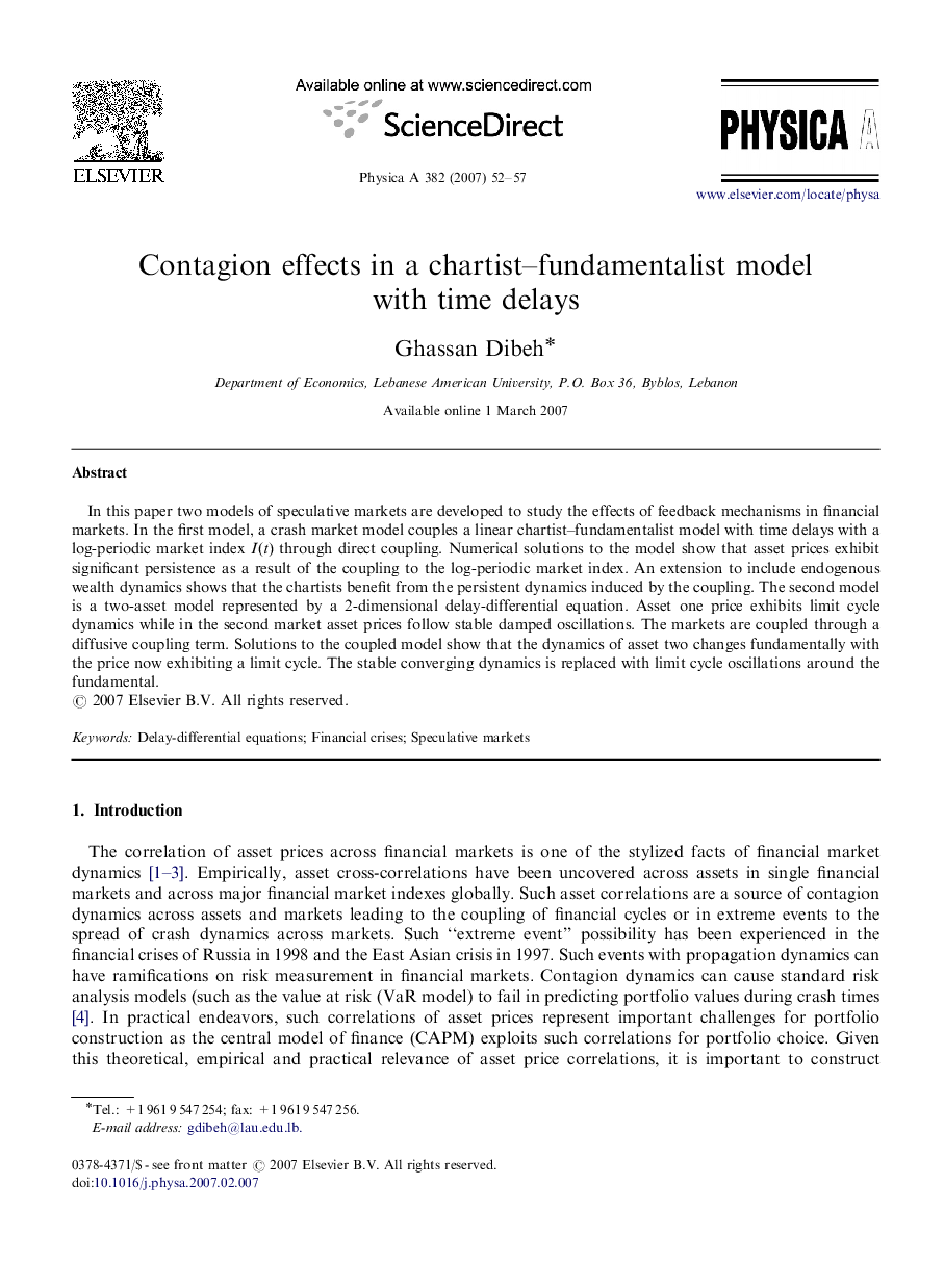 Contagion effects in a chartist–fundamentalist model with time delays