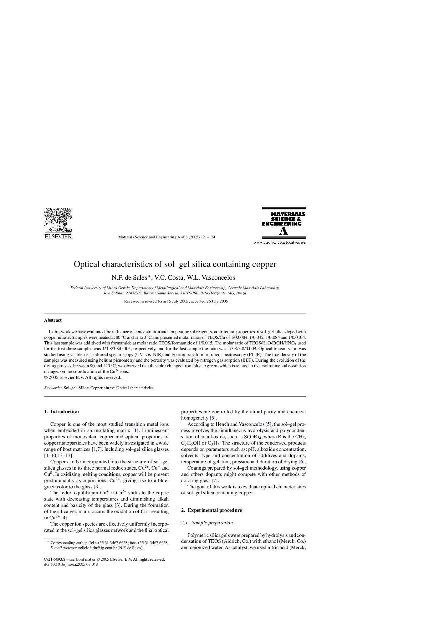 Optical characteristics of sol-gel silica containing copper