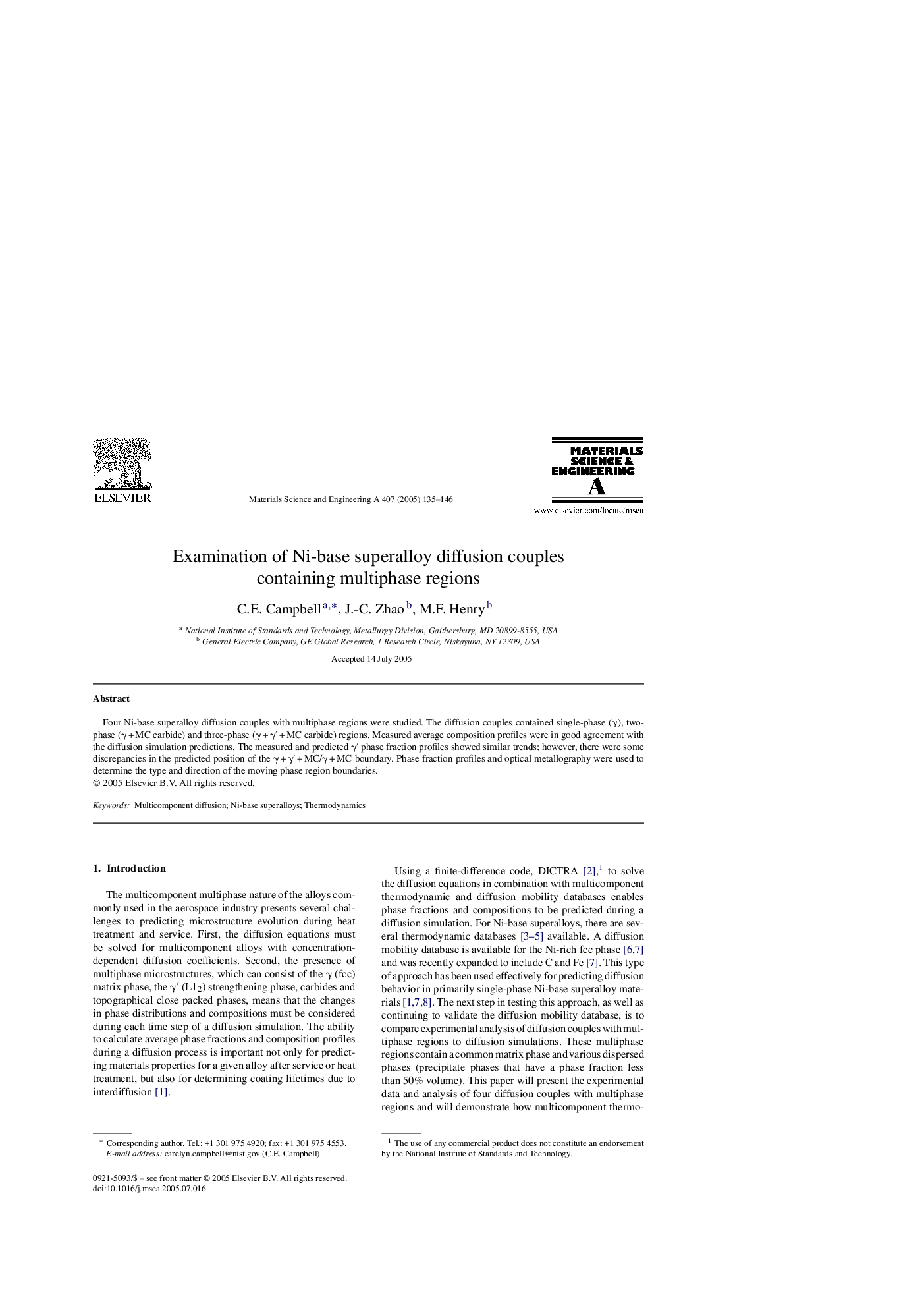 Examination of Ni-base superalloy diffusion couples containing multiphase regions