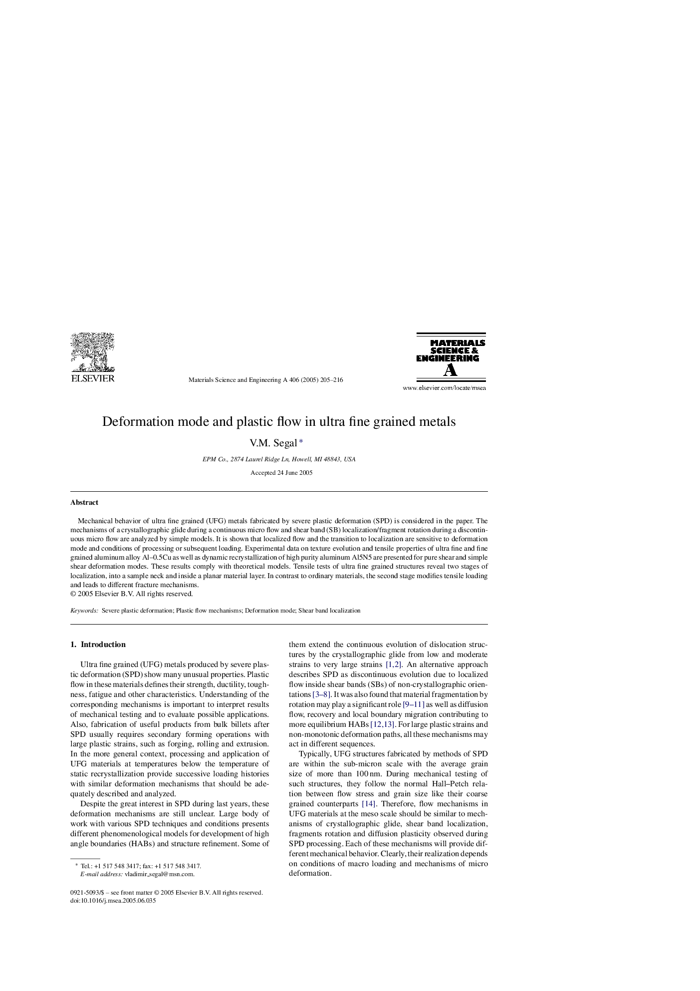 Deformation mode and plastic flow in ultra fine grained metals