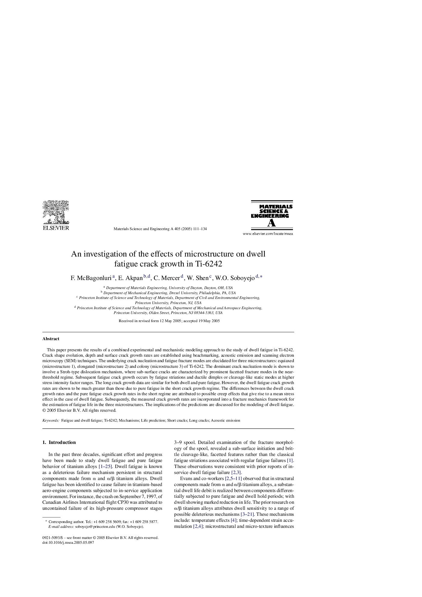 An investigation of the effects of microstructure on dwell fatigue crack growth in Ti-6242