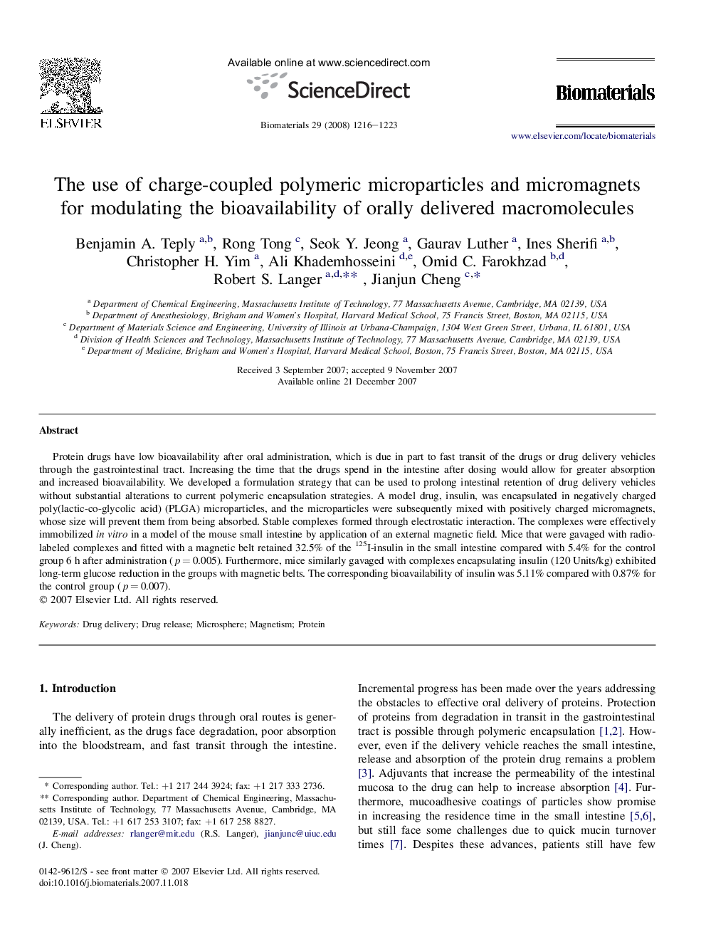 The use of charge-coupled polymeric microparticles and micromagnets for modulating the bioavailability of orally delivered macromolecules