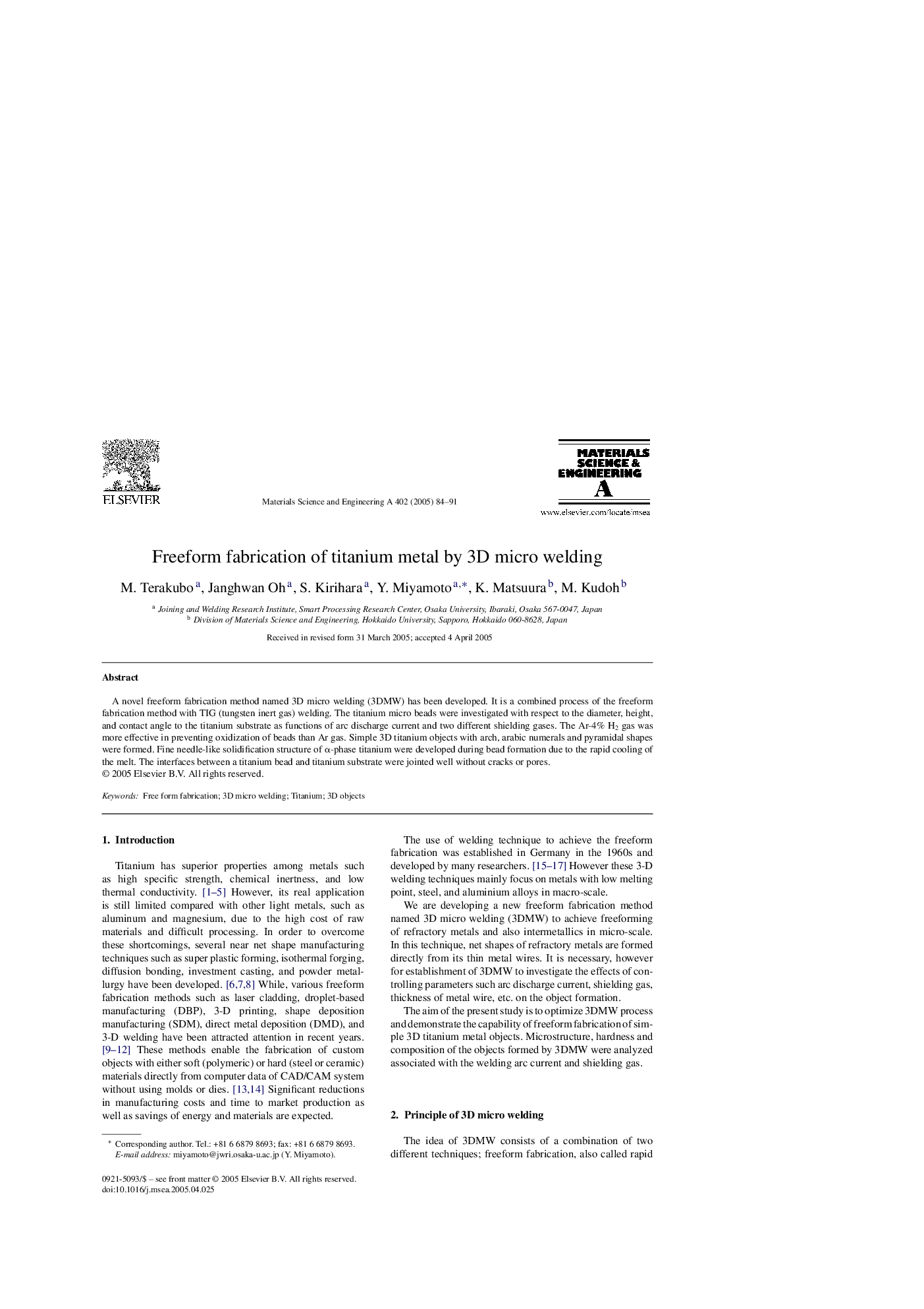 Freeform fabrication of titanium metal by 3D micro welding