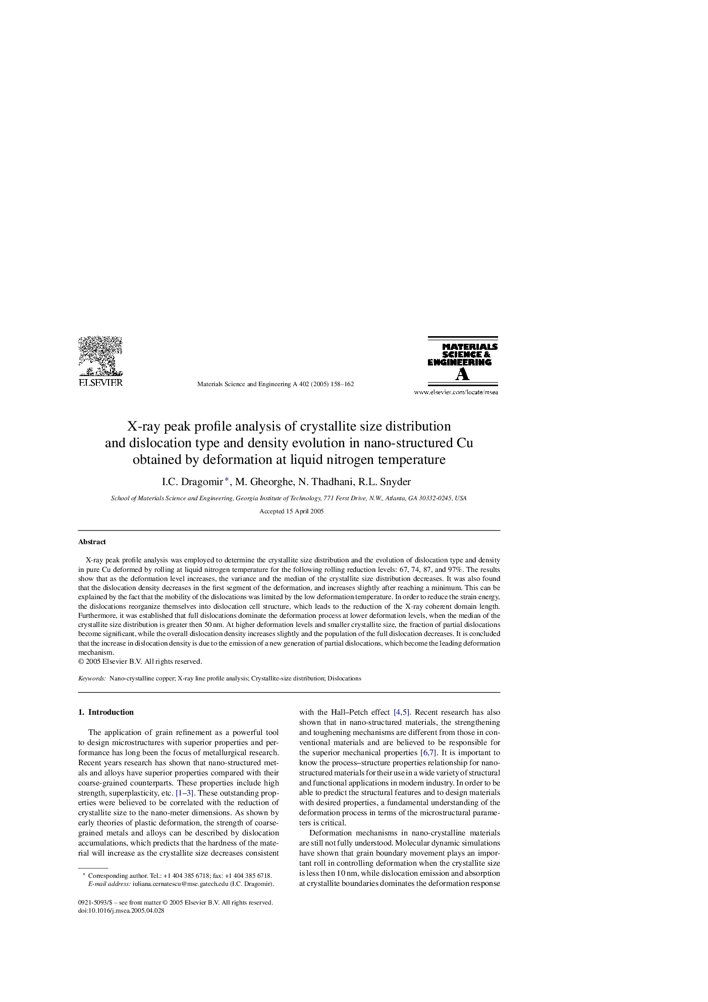 X-ray peak profile analysis of crystallite size distribution and dislocation type and density evolution in nano-structured Cu obtained by deformation at liquid nitrogen temperature