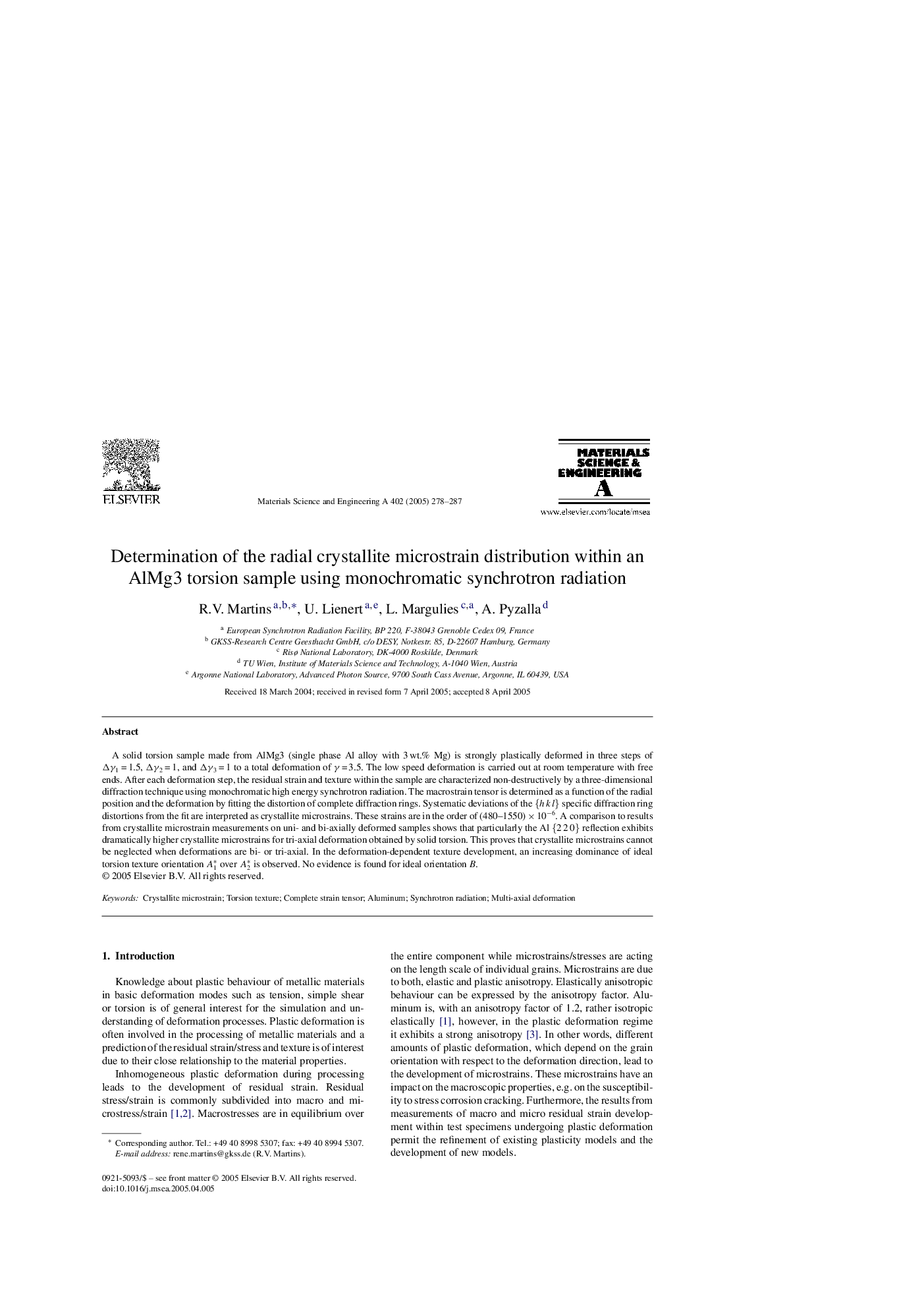 Determination of the radial crystallite microstrain distribution within an AlMg3 torsion sample using monochromatic synchrotron radiation