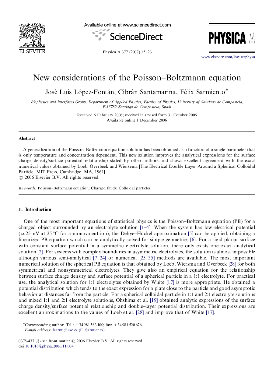 New considerations of the Poisson–Boltzmann equation