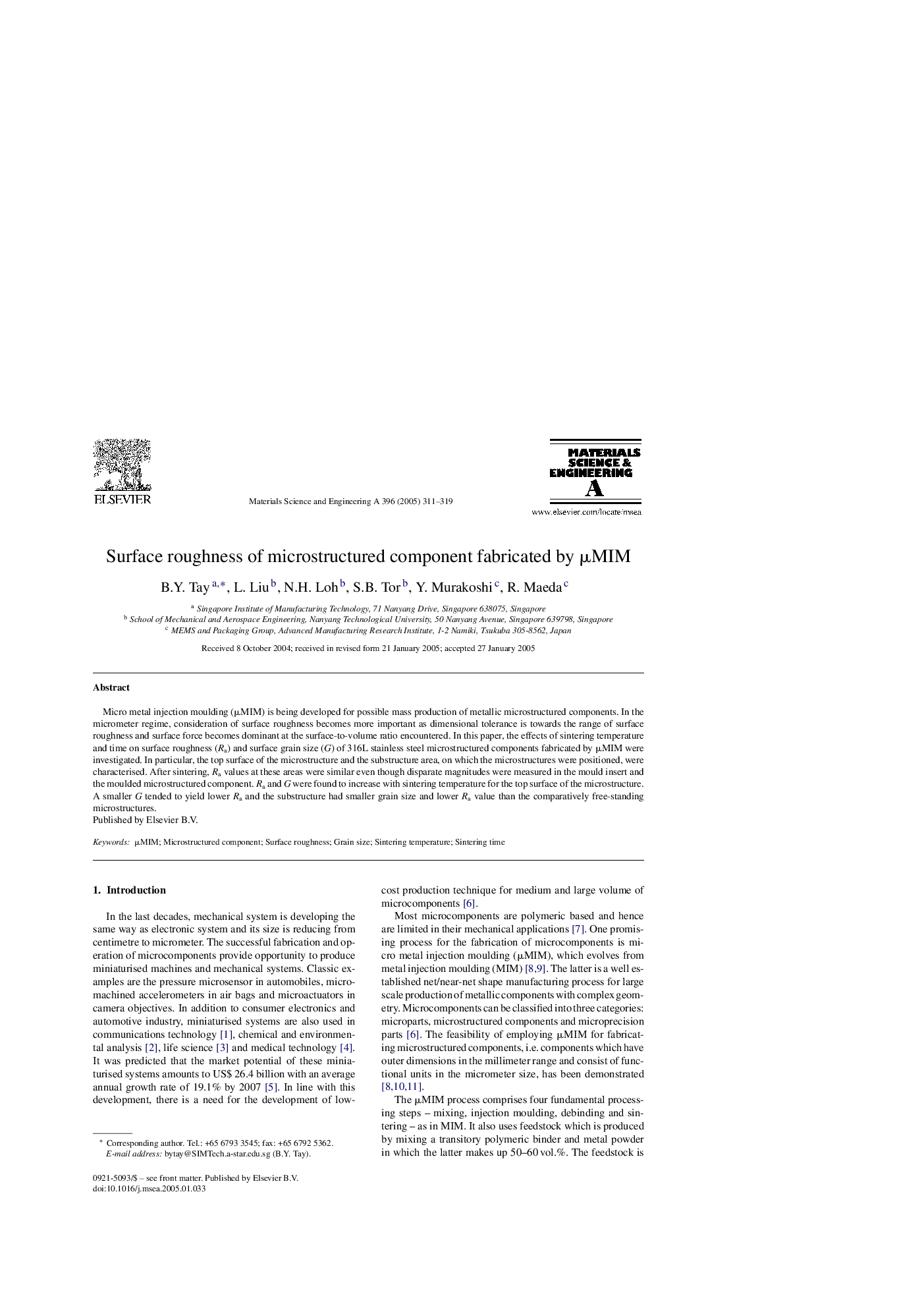 Surface roughness of microstructured component fabricated by Î¼MIM