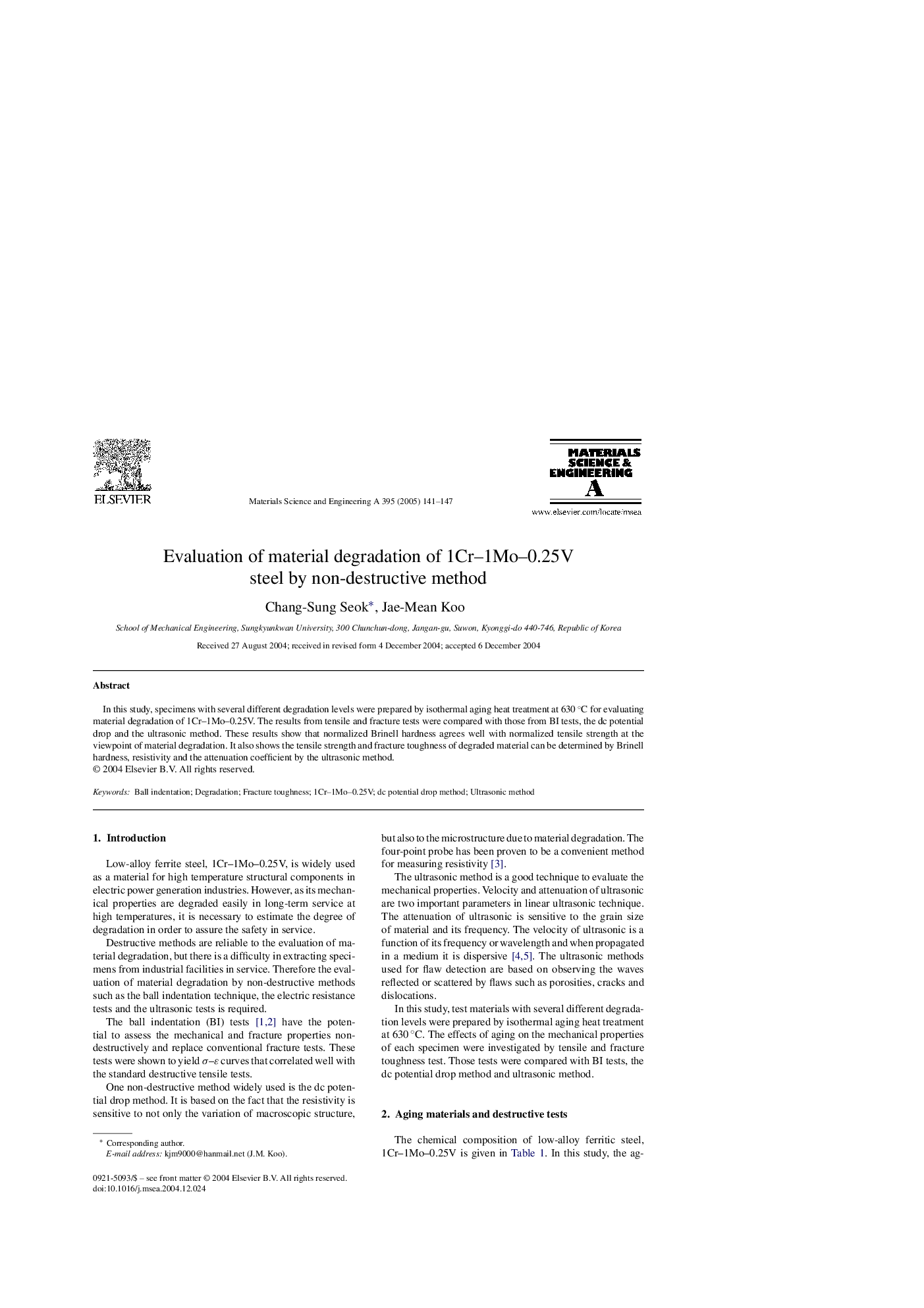 Evaluation of material degradation of 1Cr-1Mo-0.25V steel by non-destructive method