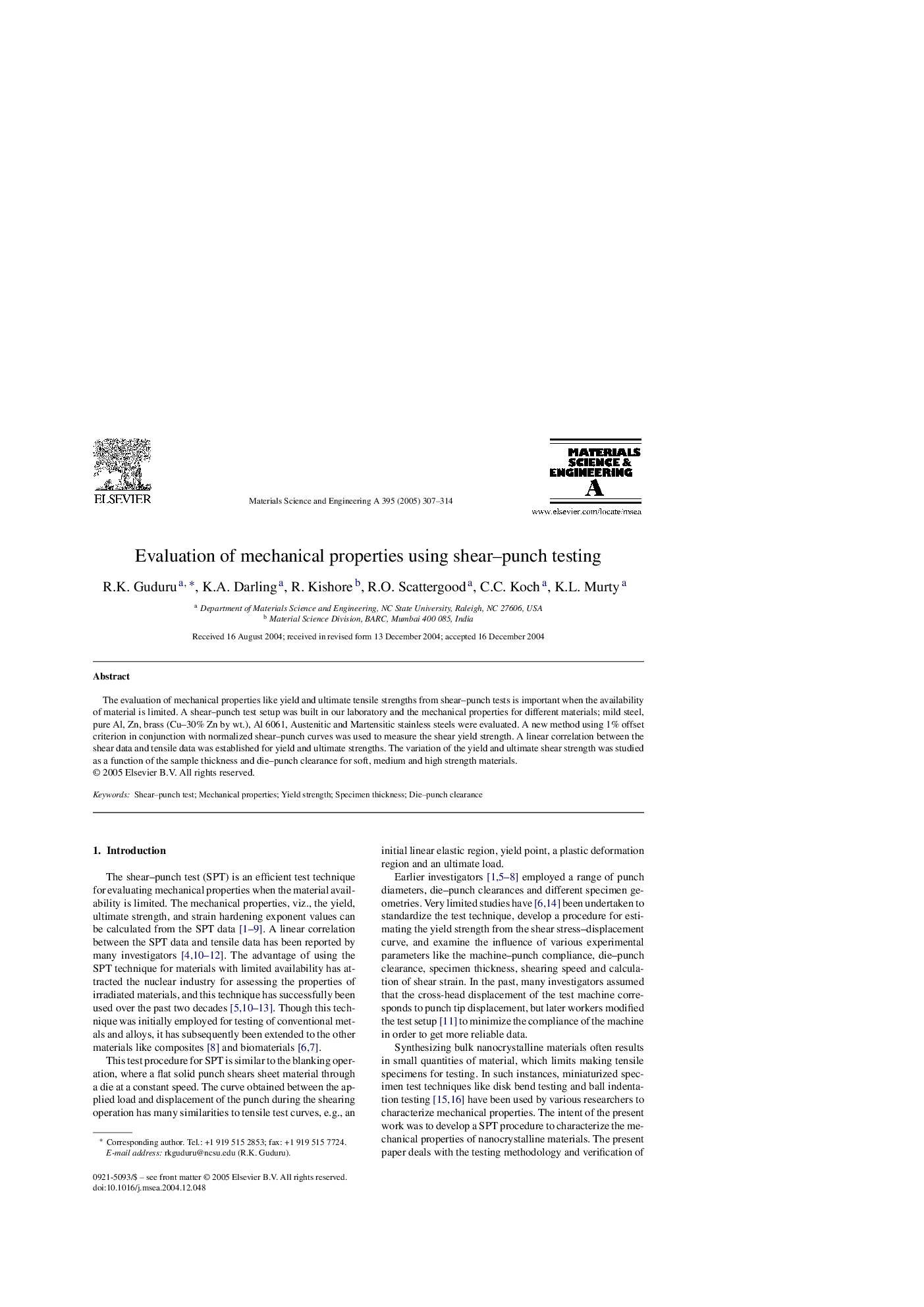 Evaluation of mechanical properties using shear-punch testing