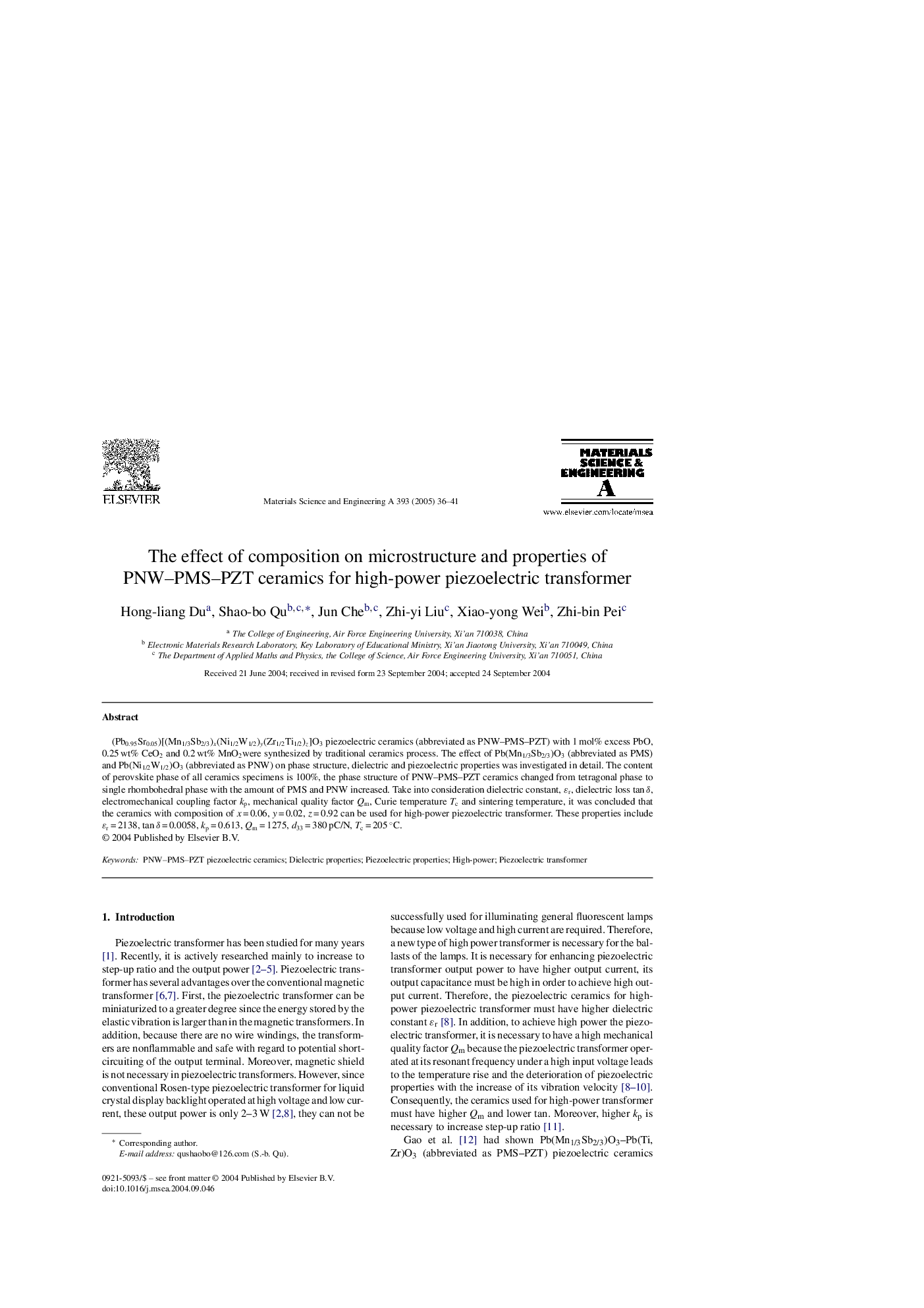 The effect of composition on microstructure and properties of PNW-PMS-PZT ceramics for high-power piezoelectric transformer