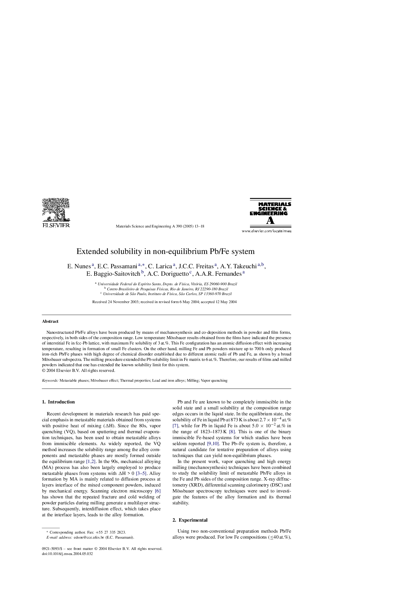 Extended solubility in non-equilibrium Pb/Fe system