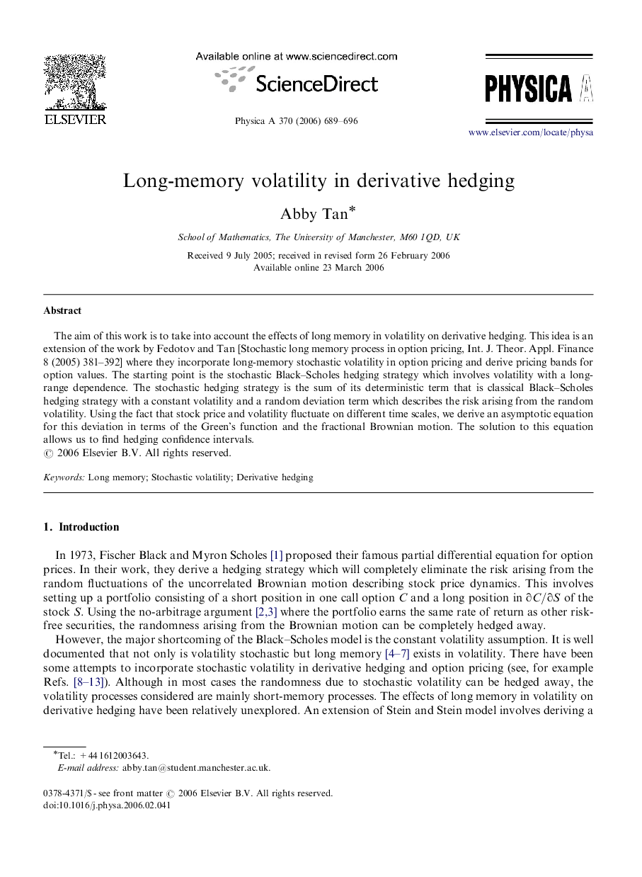 Long-memory volatility in derivative hedging