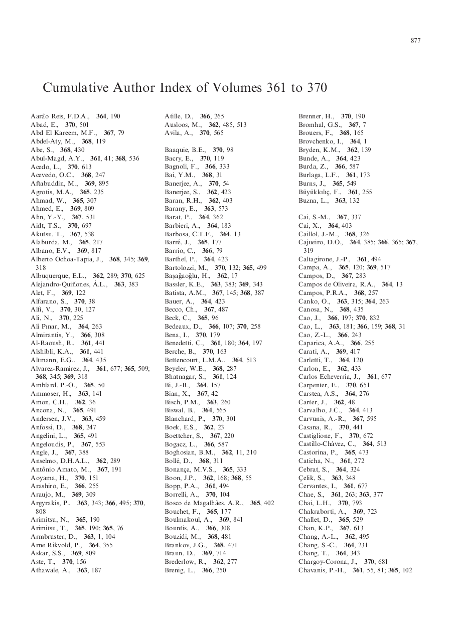 Cumulative author index of Volumes 361 to 370